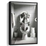 Dachshund Framed Canvas Prints Wall Art, Funny Bathroom Decor, Dachshund Dog In Toilet