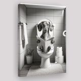 Dachshund Canvas Prints Wall Art, Funny Bathroom Decor, Dachshund Dog in Toilet