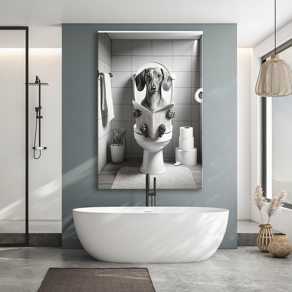 Dachshund Canvas Prints Wall Art, Funny Bathroom Decor, Dachshund Dog in Toilet