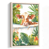 Dairy Cow In Bathtub Bathroom Decor Print  V1 Framed Canvas Prints Wall Art, Bathroom Framed Art Decor