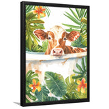 Dairy Cow In Bathtub Bathroom Decor Print  V1 Framed Art Print Wall Decor, Bathroom Framed Art Decor