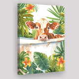 Dairy Cow In Bathtub Bathroom Decor Print  V1 Canvas Prints Wall Art, Bathroom Art Decor,