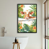 Dairy Cow In Bathtub Bathroom Decor Print  V1 Framed Canvas Prints Wall Art, Bathroom Framed Art Decor