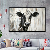 Dairy Cow Painted On Wood Background Rustic Painting, Framed Art Print Wall Decor, Framed Picture