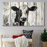 Dairy Cow Painted On Wood Background Rustic Painting, Extra Large Multi 5 Panel Canvas Print Wall Art Decor