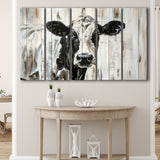 Dairy Cow Painted On Wood Background Rustic Painting, Extra Large Multi 5 Panel Canvas Print Wall Art Decor