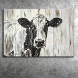 Dairy Cow Painted On Wood Background Rustic Painting, Canvas Print Wall Art Decor, Landscape Art Print