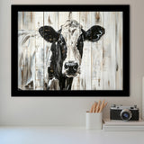 Dairy Cow Painted On Wood Background Rustic Painting, Framed Art Print Wall Decor, Framed Picture
