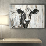 Dairy Cow Painted On Wood Background Rustic Painting, Canvas Print Wall Art Decor, Landscape Art Print