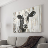 Dairy Cow Painted On Wood Background Rustic Painting, Canvas Print Wall Art Decor, Landscape Art Print