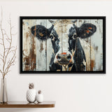 Dairy Cow Painted On Wood Background Rustic Art, Framed Canvas Print Wall Art Decor,Floating Frame