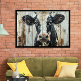Dairy Cow Painted On Wood Background Rustic Art, Framed Art Print Wall Decor, Framed Picture