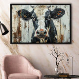 Dairy Cow Painted On Wood Background Rustic Art, Framed Canvas Print Wall Art Decor,Floating Frame