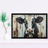 Dairy Cow Painted On Wood Background Rustic Art, Framed Art Print Wall Decor, Framed Picture