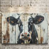 Dairy Cow Painted On Wood Background Rustic Art, Canvas Print Wall Art Decor, Landscape Art Print