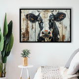 Dairy Cow Painted On Wood Background Rustic Art, Framed Canvas Print Wall Art Decor,Floating Frame