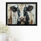 Dairy Cow Painted On Wood Background Rustic Art, Framed Canvas Print Wall Art Decor,Floating Frame