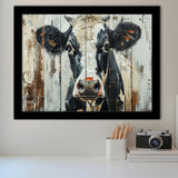 Dairy Cow Painted On Wood Background Rustic Art, Framed Art Print Wall Decor, Framed Picture