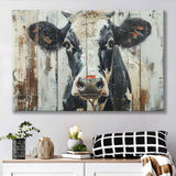 Dairy Cow Painted On Wood Background Rustic Art, Canvas Print Wall Art Decor, Landscape Art Print