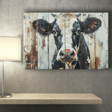 Dairy Cow Painted On Wood Background Rustic Art, Canvas Print Wall Art Decor, Landscape Art Print