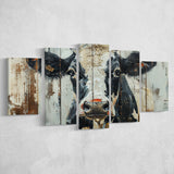 Dairy Cow Painted On Wood Background Rustic Art, Multi Panel Canvas Print Wall Art Decor, 5 Mixed Panel