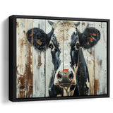 Dairy Cow Painted On Wood Background Rustic Art, Framed Canvas Print Wall Art Decor,Floating Frame