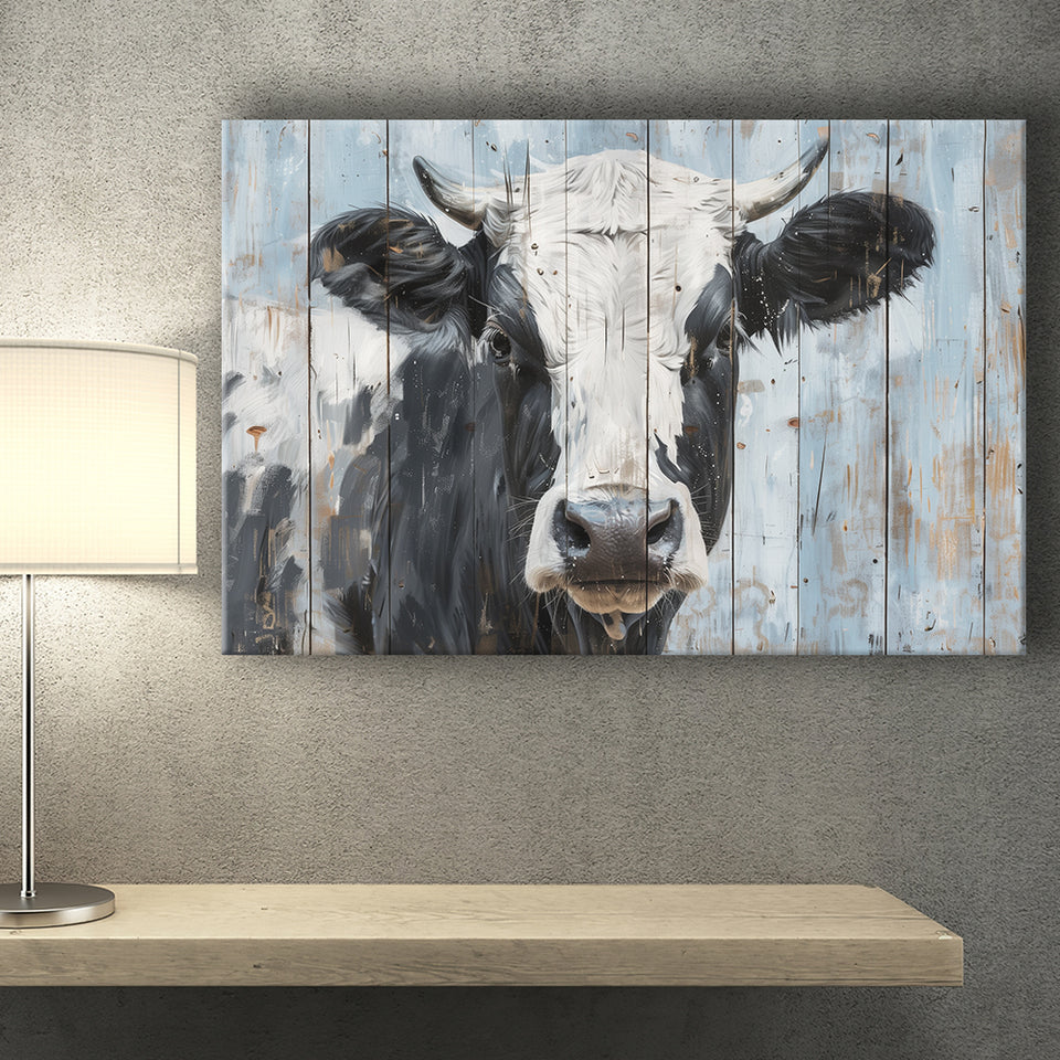Dairy Cow Painted On Wood Rustic Art 2, Canvas Print Wall Art Decor, Landscape Art Print