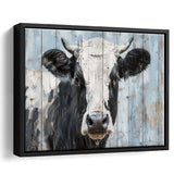 Dairy Cow Painted On Wood Rustic Art 2, Framed Canvas Print Wall Art Decor,Floating Frame