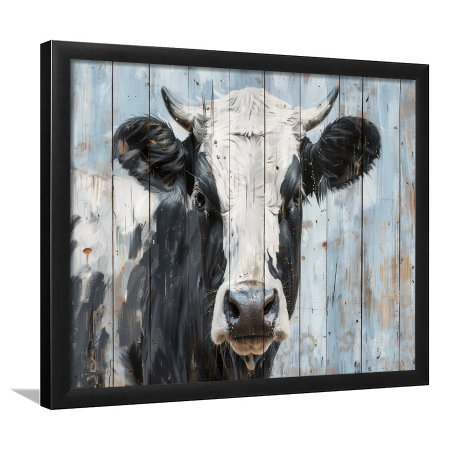 Dairy Cow Painted On Wood Rustic Art 2, Framed Art Print Wall Decor, Framed Picture