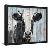 Dairy Cow Painted On Wood Rustic Art 2, Framed Art Print Wall Decor, Framed Picture