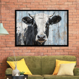 Dairy Cow Painted On Wood Rustic Art 2, Framed Art Print Wall Decor, Framed Picture
