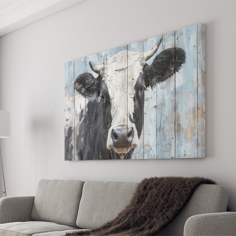 Dairy Cow Painted On Wood Rustic Art 2, Canvas Print Wall Art Decor, Landscape Art Print