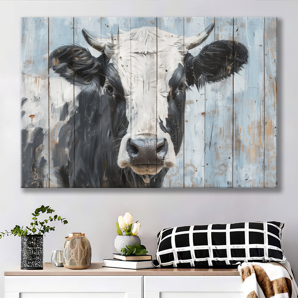 Dairy Cow Painted On Wood Rustic Art 2, Canvas Print Wall Art Decor, Landscape Art Print