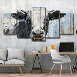 Dairy Cow Painted On Wood Rustic Art 2, Multi Panel Canvas Print Wall Art Decor, 5 Mixed Panel