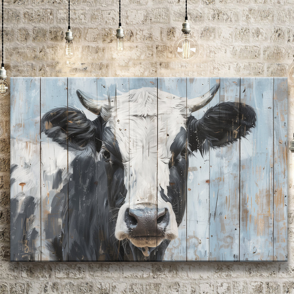 Dairy Cow Painted On Wood Rustic Art 2, Canvas Print Wall Art Decor, Landscape Art Print