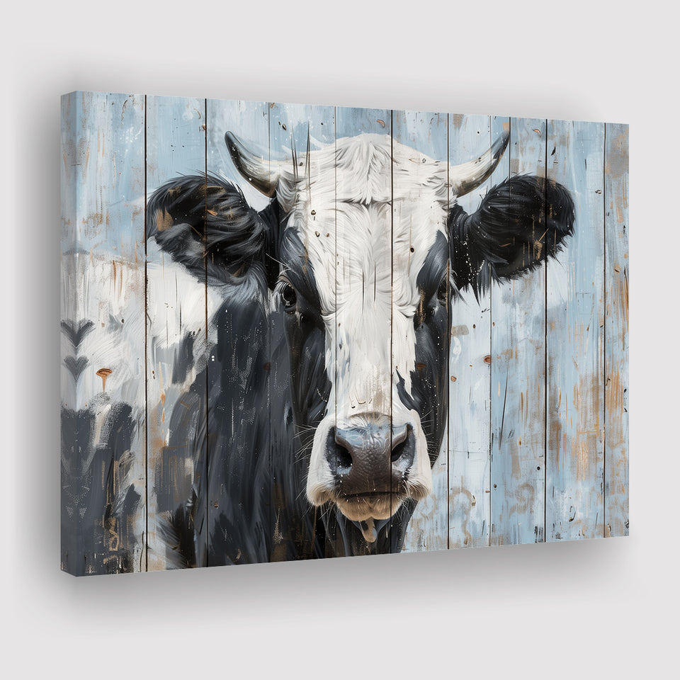 Dairy Cow Painted On Wood Rustic Art 2, Canvas Print Wall Art Decor, Landscape Art Print