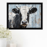 Dairy Cow Painted On Wood Rustic Art 2, Framed Canvas Print Wall Art Decor,Floating Frame