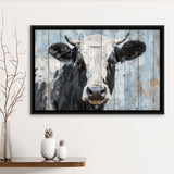 Dairy Cow Painted On Wood Rustic Art 2, Framed Canvas Print Wall Art Decor,Floating Frame