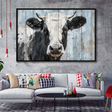 Dairy Cow Painted On Wood Rustic Art 2, Framed Canvas Print Wall Art Decor,Floating Frame
