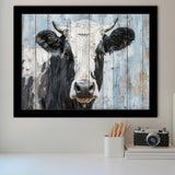 Dairy Cow Painted On Wood Rustic Art 2, Framed Art Print Wall Decor, Framed Picture