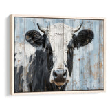 Dairy Cow Painted On Wood Rustic Art 2, Framed Canvas Print Wall Art Decor,Floating Frame