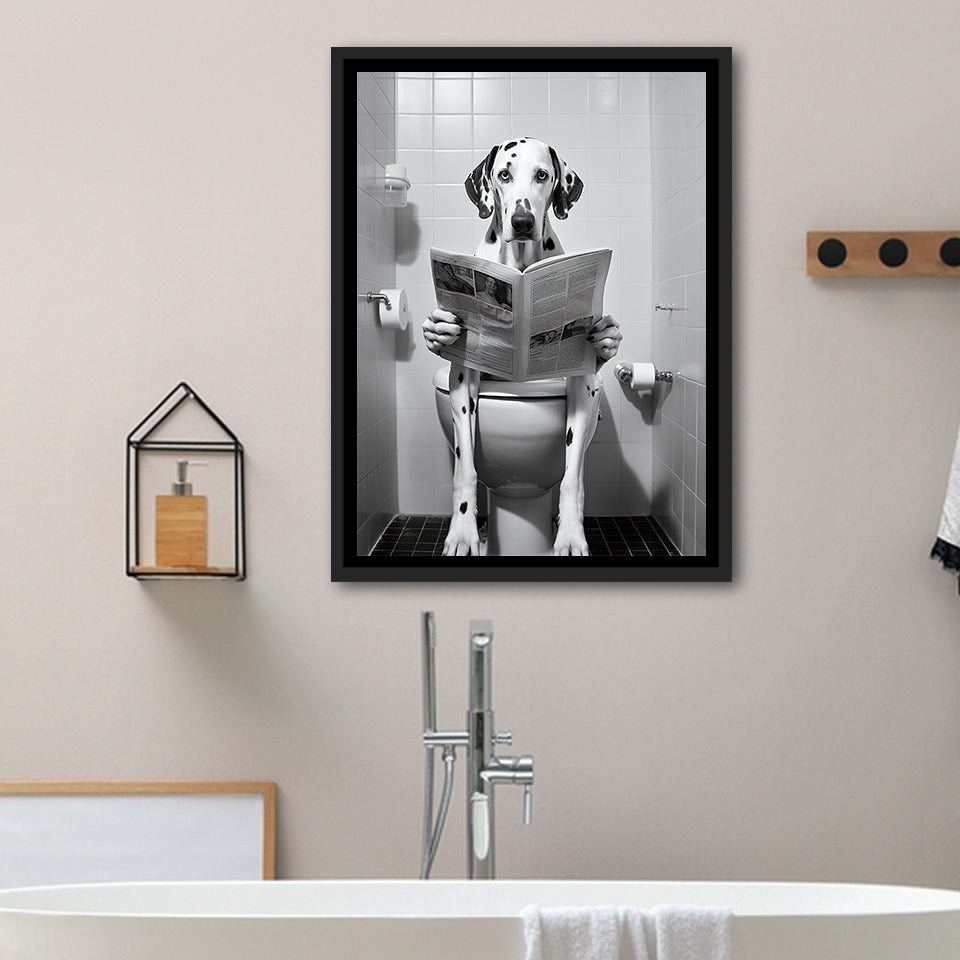 Dalmatian Framed Canvas Prints Wall Art, Funny Bathroom Decor, Dalmatian In Toilet