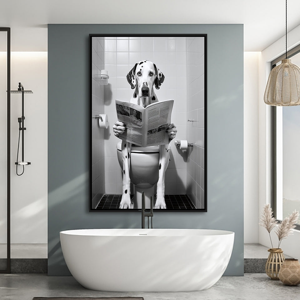 Dalmatian Framed Canvas Prints Wall Art, Funny Bathroom Decor, Dalmatian In Toilet