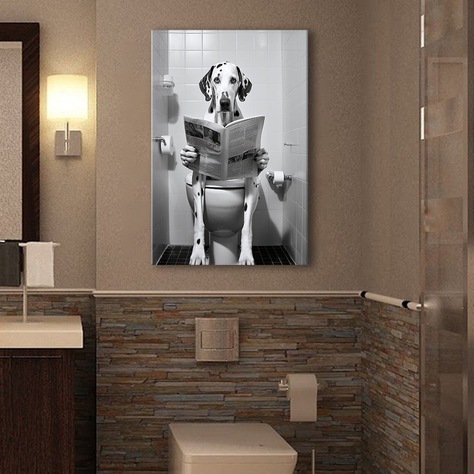 Dalmatian Canvas Prints Wall Art, Funny Bathroom Decor, Dalmatian in Toilet