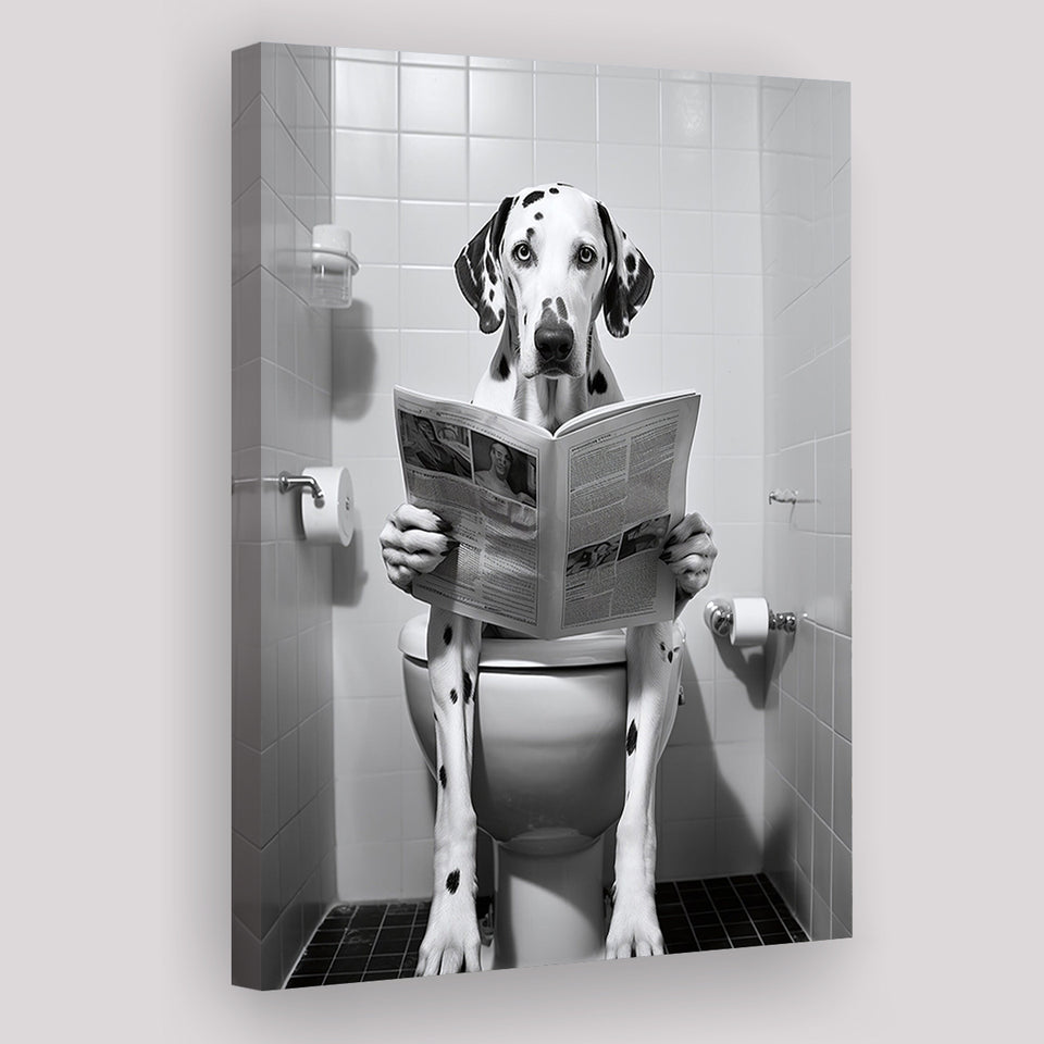 Dalmatian Canvas Prints Wall Art, Funny Bathroom Decor, Dalmatian in Toilet
