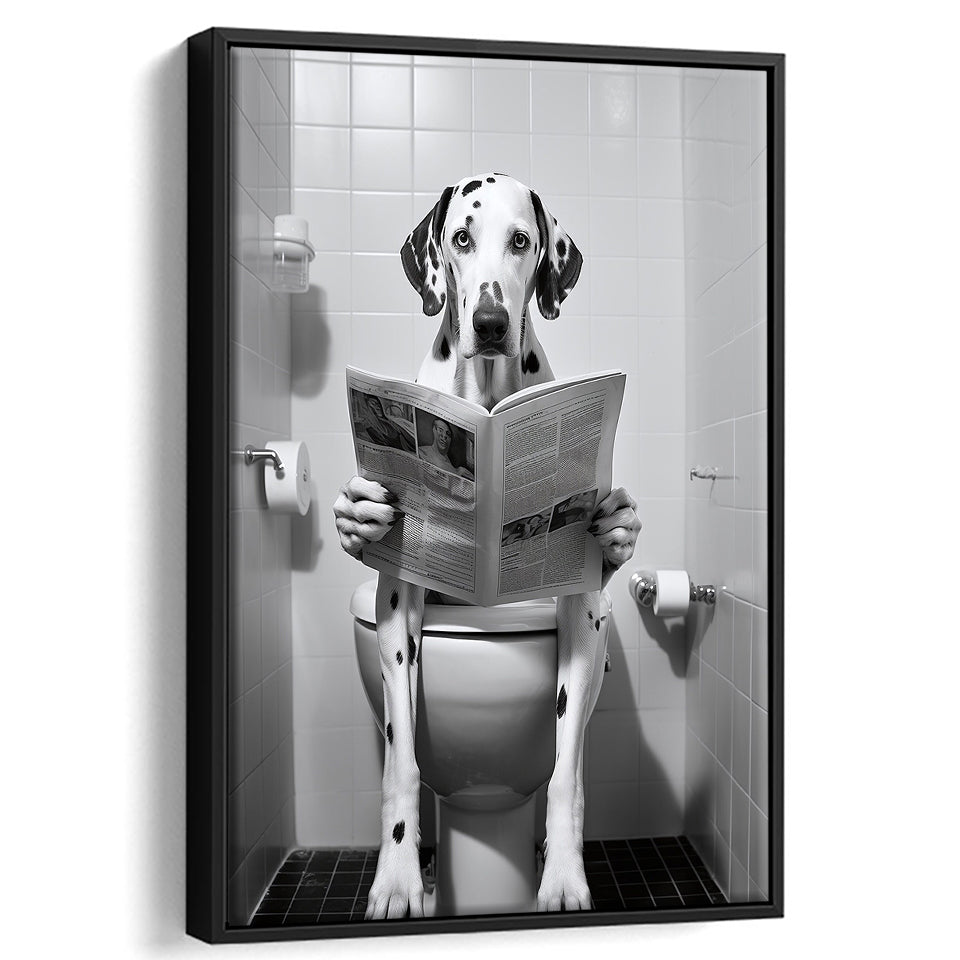 Dalmatian Framed Canvas Prints Wall Art, Funny Bathroom Decor, Dalmatian In Toilet