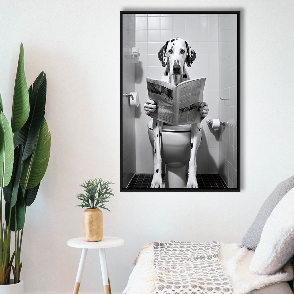 Dalmatian Framed Canvas Prints Wall Art, Funny Bathroom Decor, Dalmatian In Toilet