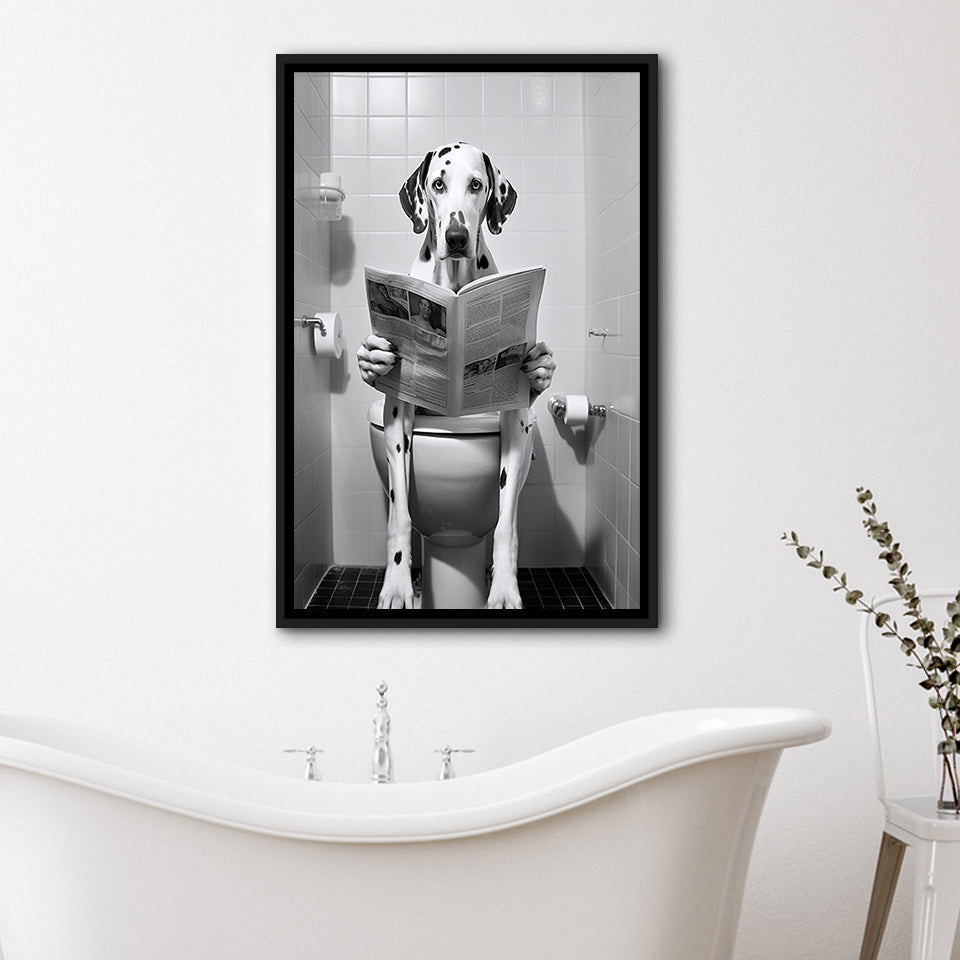 Dalmatian Framed Canvas Prints Wall Art, Funny Bathroom Decor, Dalmatian In Toilet
