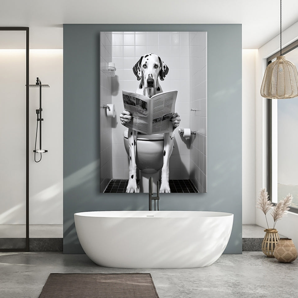 Dalmatian Canvas Prints Wall Art, Funny Bathroom Decor, Dalmatian in Toilet
