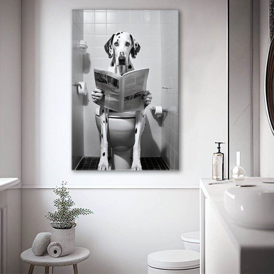 Dalmatian Canvas Prints Wall Art, Funny Bathroom Decor, Dalmatian in Toilet